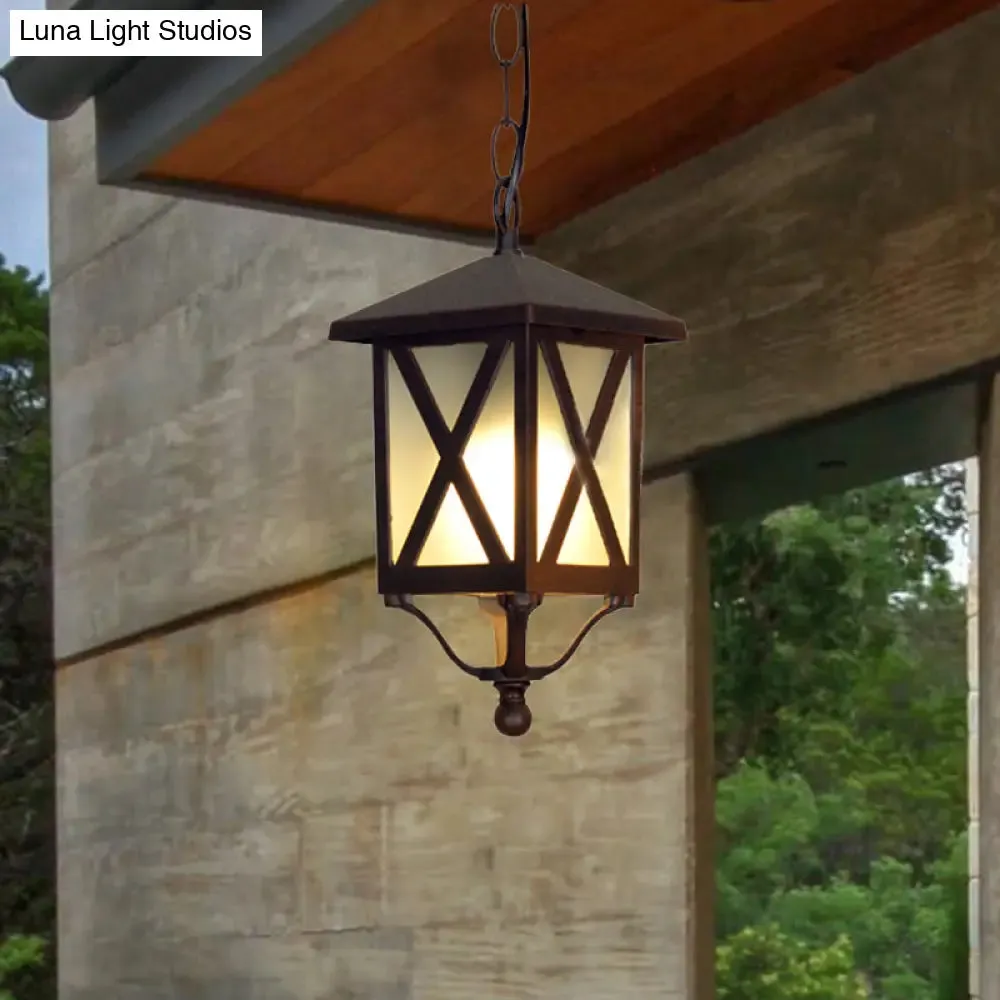 Glass Coffee Pendant Lantern: Clear/White, 1 Bulb, Countryside Balcony Lighting Fixture