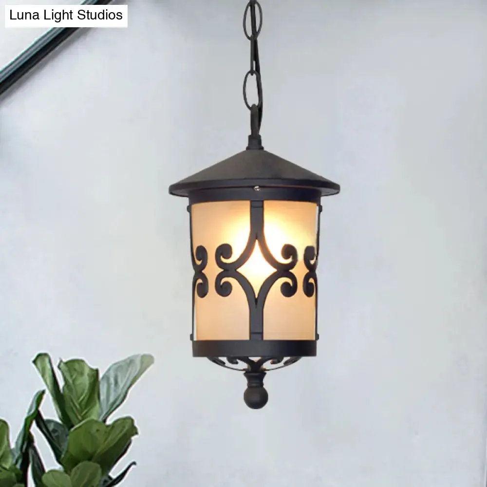 Glass Coffee Pendant Lantern: Clear/White, 1 Bulb, Countryside Balcony Lighting Fixture