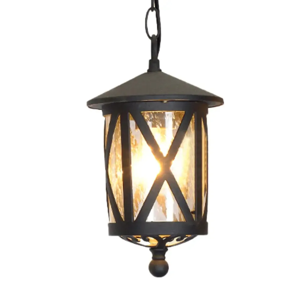 Glass Coffee Pendant Lantern: Clear/White, 1 Bulb, Countryside Balcony Lighting Fixture