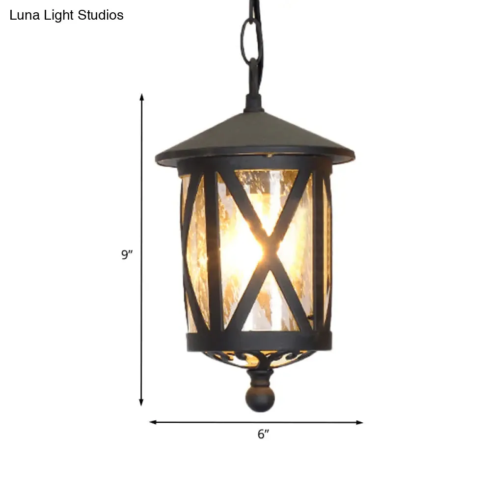 Glass Coffee Pendant Lantern: Clear/White, 1 Bulb, Countryside Balcony Lighting Fixture