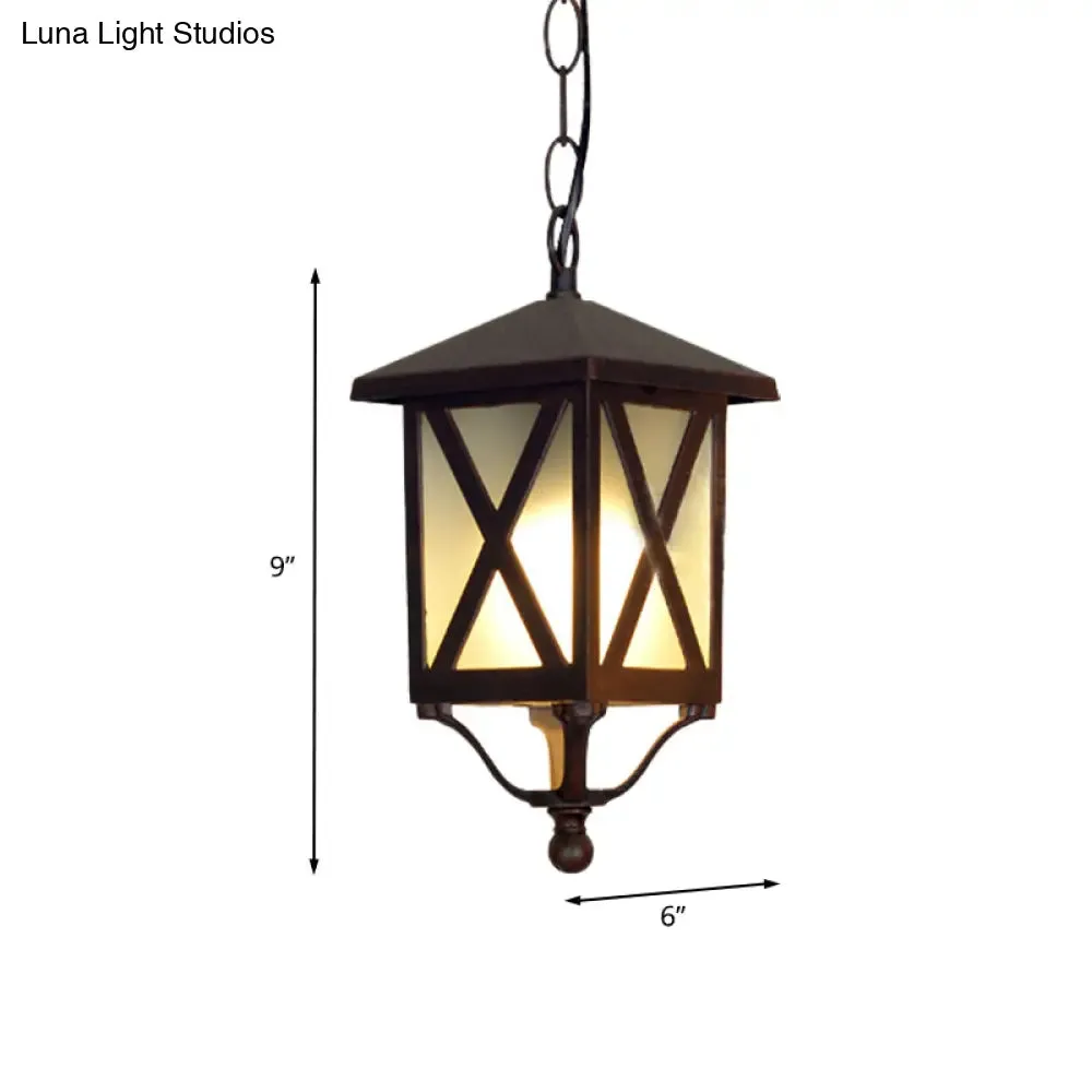 Glass Coffee Pendant Lantern: Clear/White, 1 Bulb, Countryside Balcony Lighting Fixture