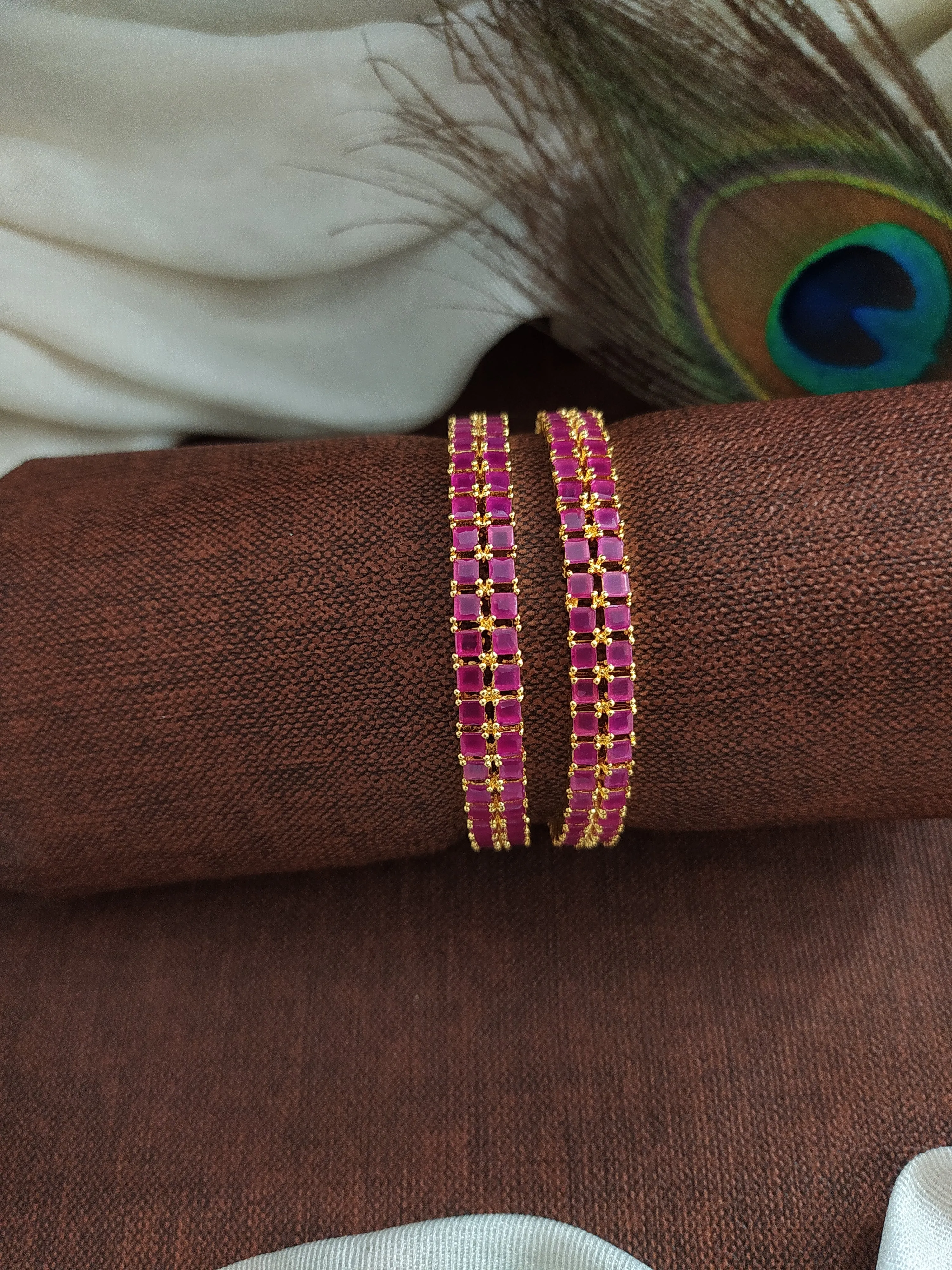 Gleam with Luxury With Our Double Layer Ruby Zircon Bangles