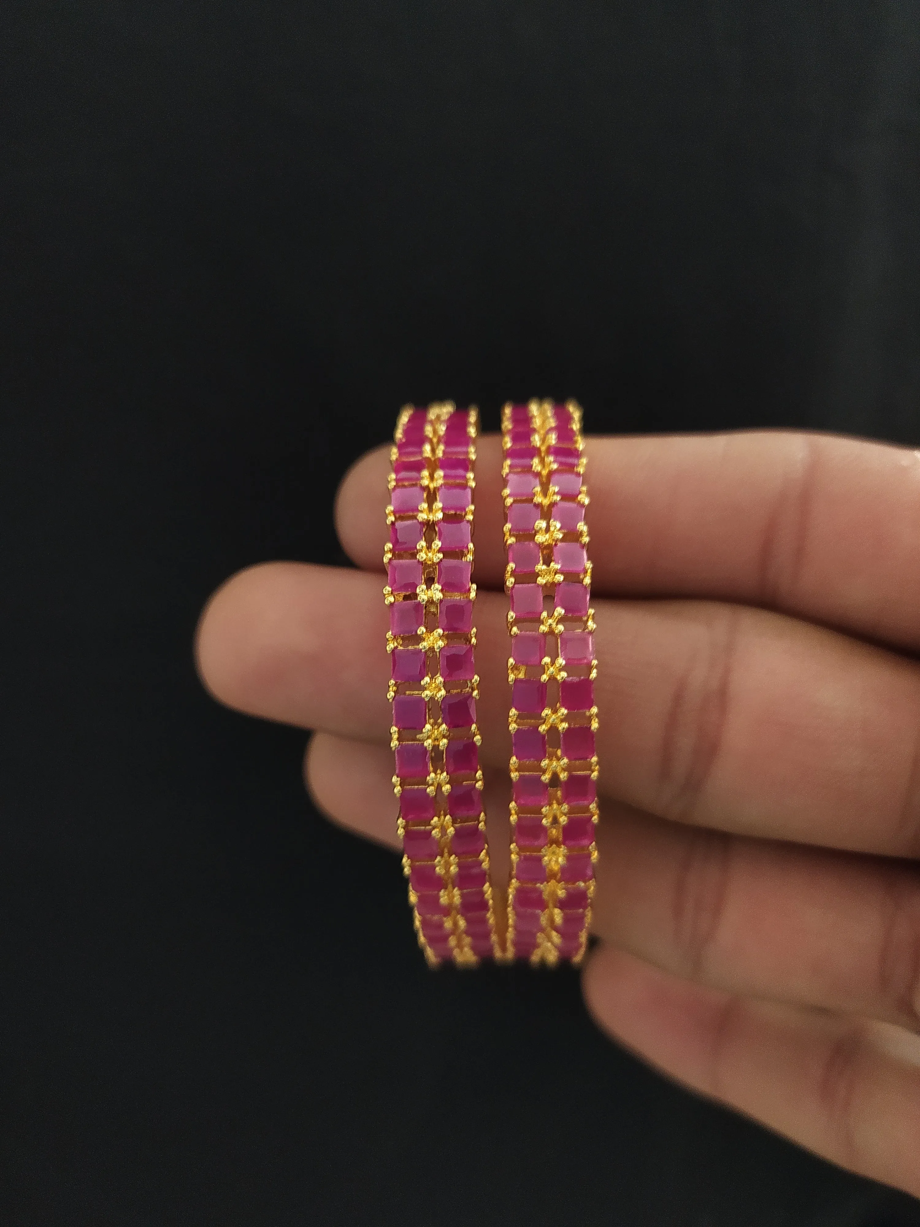 Gleam with Luxury With Our Double Layer Ruby Zircon Bangles