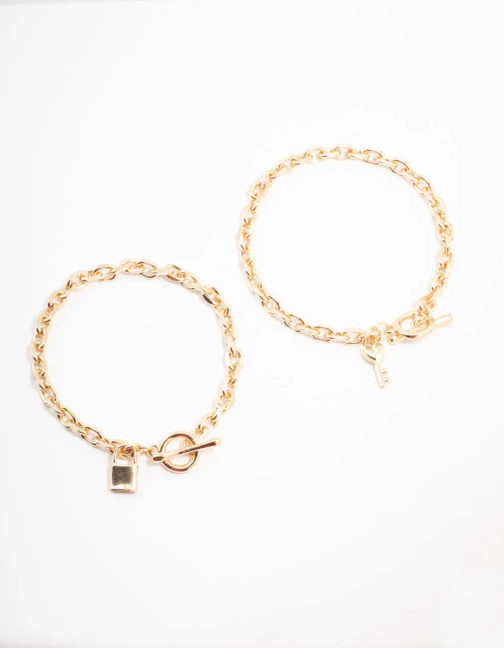 Gold Chunky Lock & Key Charm Bracelet Pack