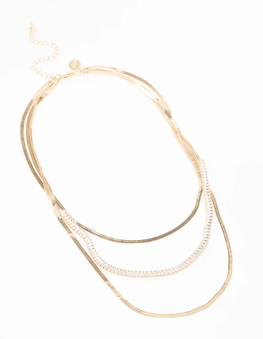 Gold Diamante & Snake Chain Layered Necklace