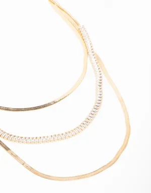 Gold Diamante & Snake Chain Layered Necklace