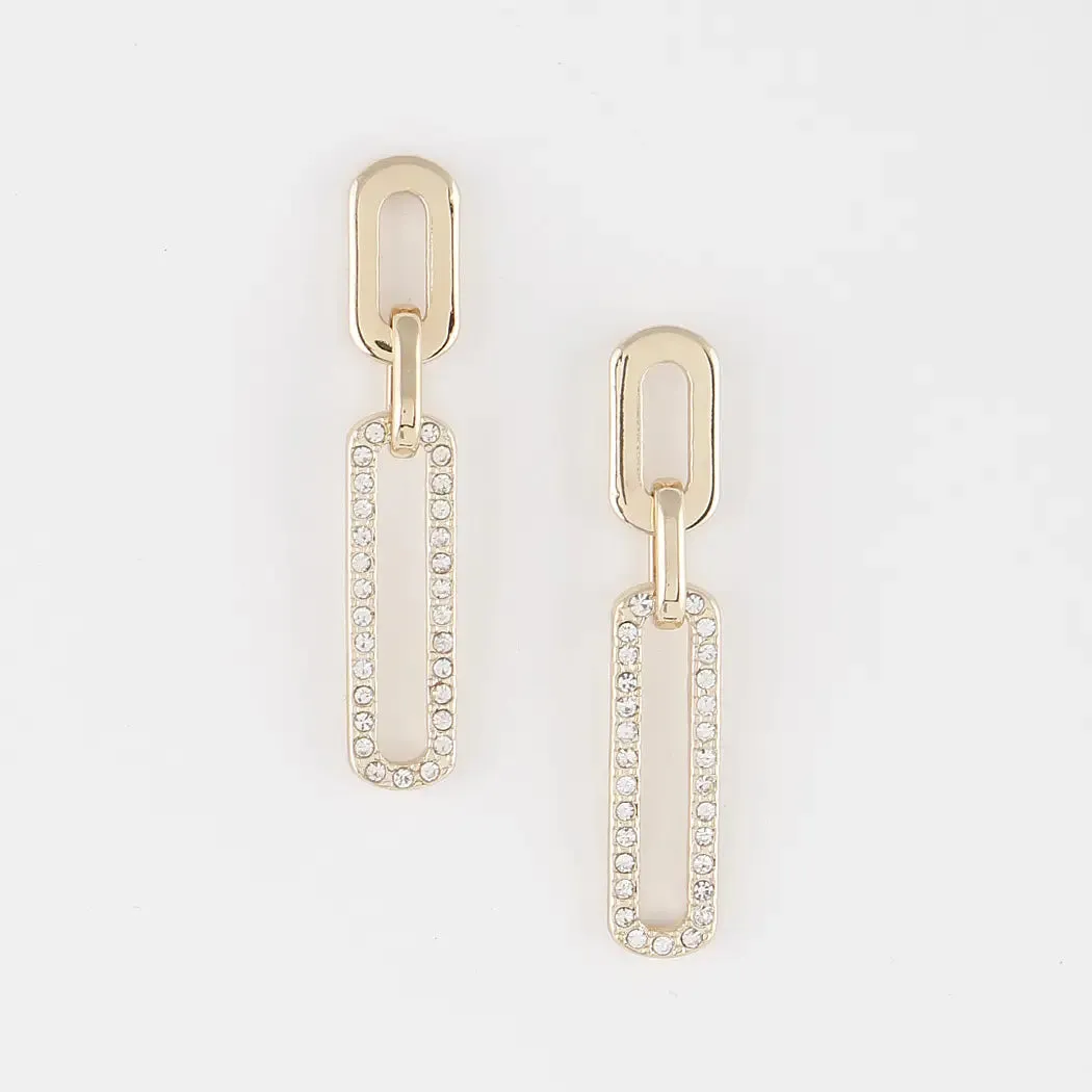 Gold Jeweled Link Chain Earrings