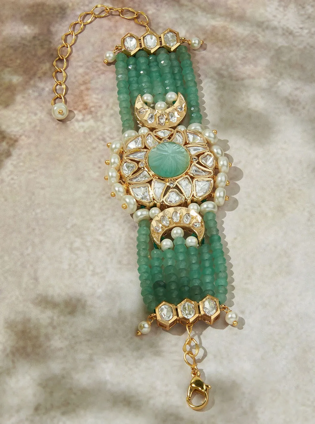 Gold Tone Green Polki Bracelet