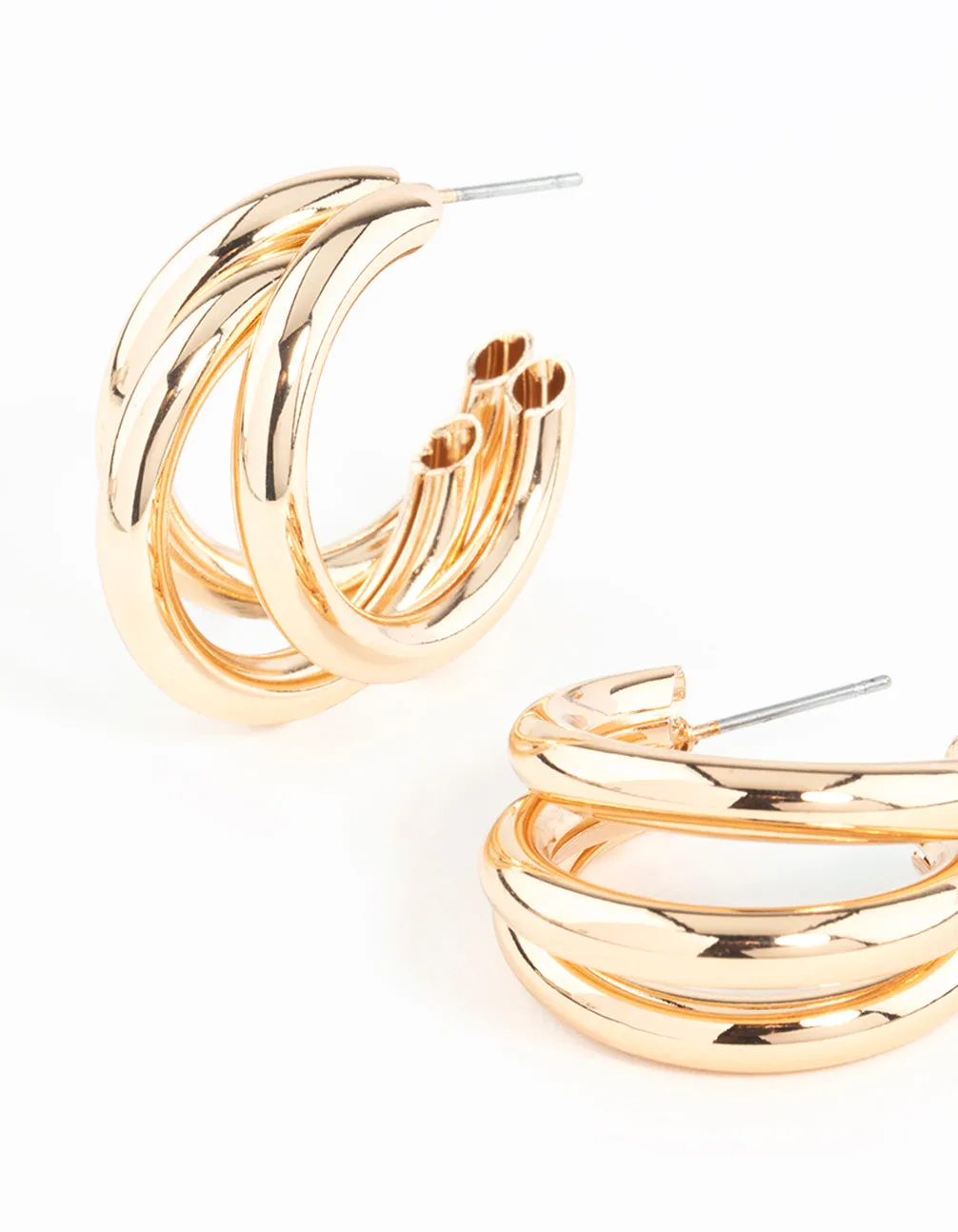 Gold Triple Polished Earrings