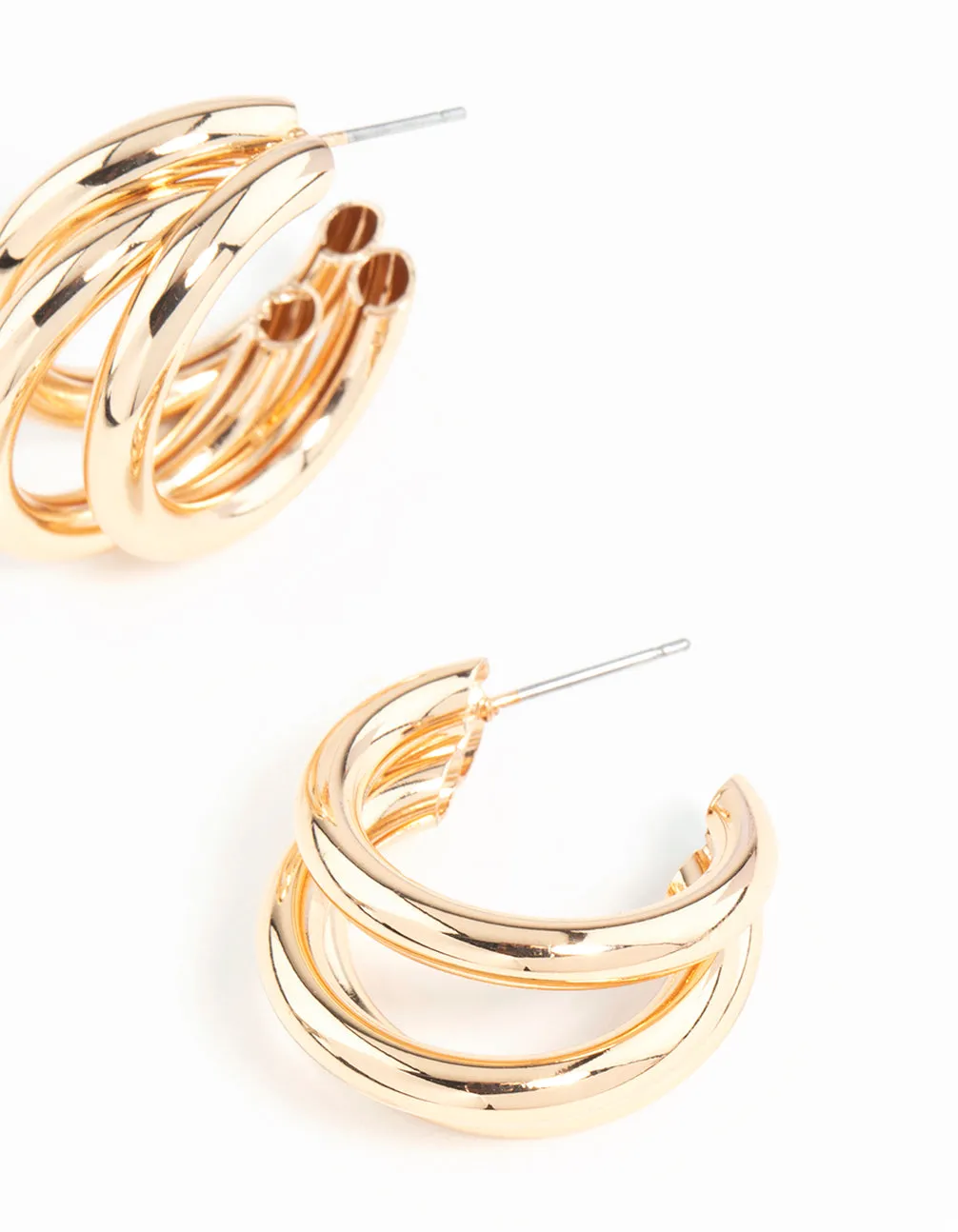 Gold Triple Polished Earrings