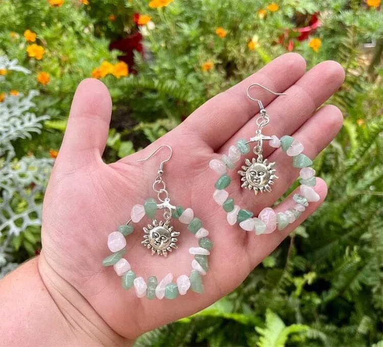 Green Aventurine and Rose Quartz Sun Hoop Earrings