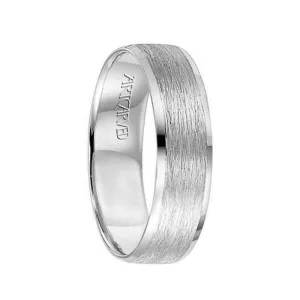 HARLAN 14k White Gold Wedding Band Satin Brushed Center Finish with Beveled Polished Edges - 6mm