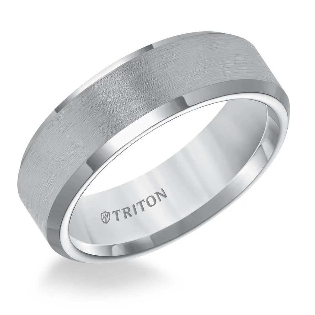 HARVIK Gun Metal Gray Tungsten Carbide Ring with Polished Beveled Edges and Satin Finish Center by Triton Rings - 7mm