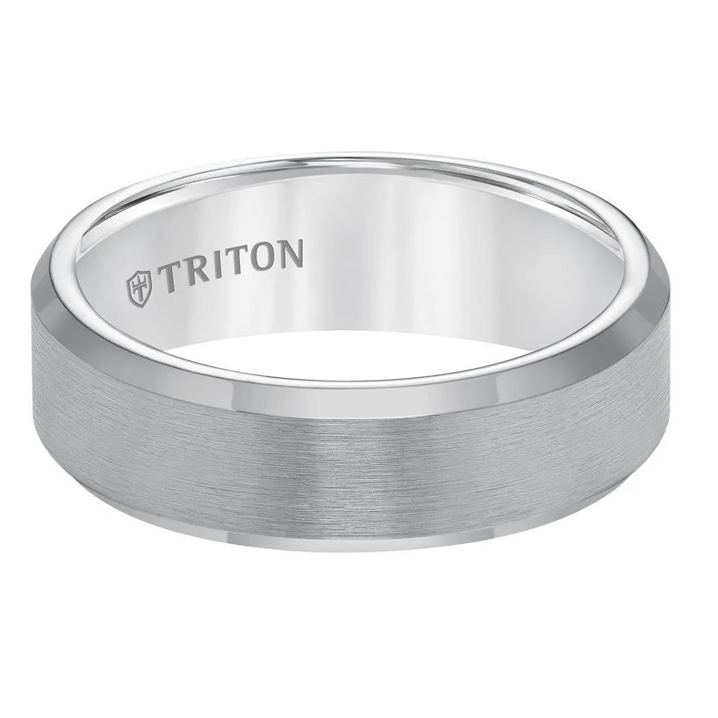 HARVIK Gun Metal Gray Tungsten Carbide Ring with Polished Beveled Edges and Satin Finish Center by Triton Rings - 7mm