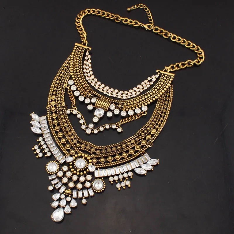 Hot Bohemia Women Big Necklaces Fashion Rhinestones Vintage Metal Choker Statement Necklaces & Pendants Collares Jewelry