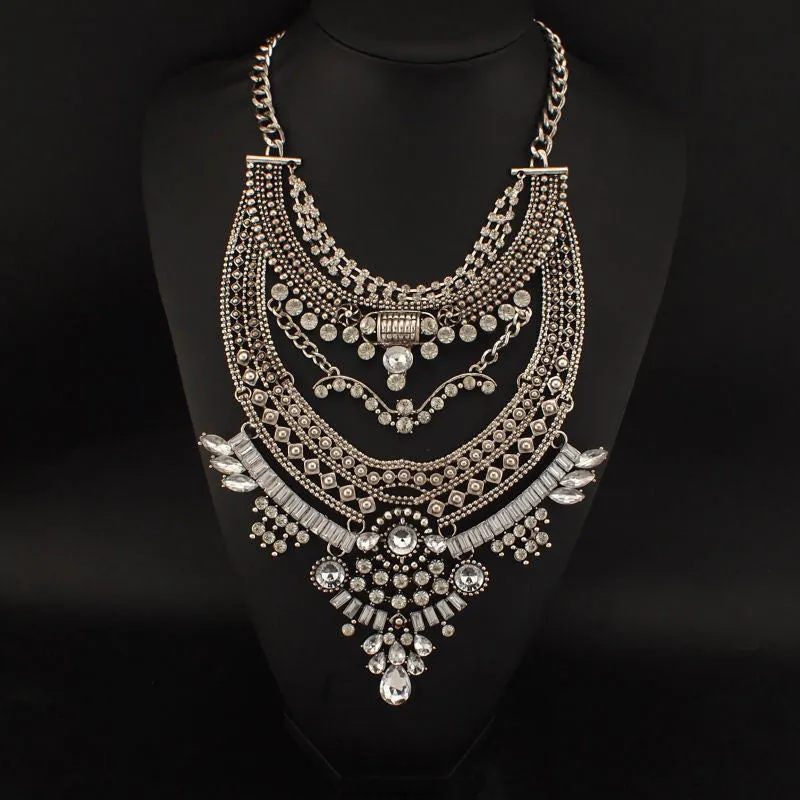 Hot Bohemia Women Big Necklaces Fashion Rhinestones Vintage Metal Choker Statement Necklaces & Pendants Collares Jewelry