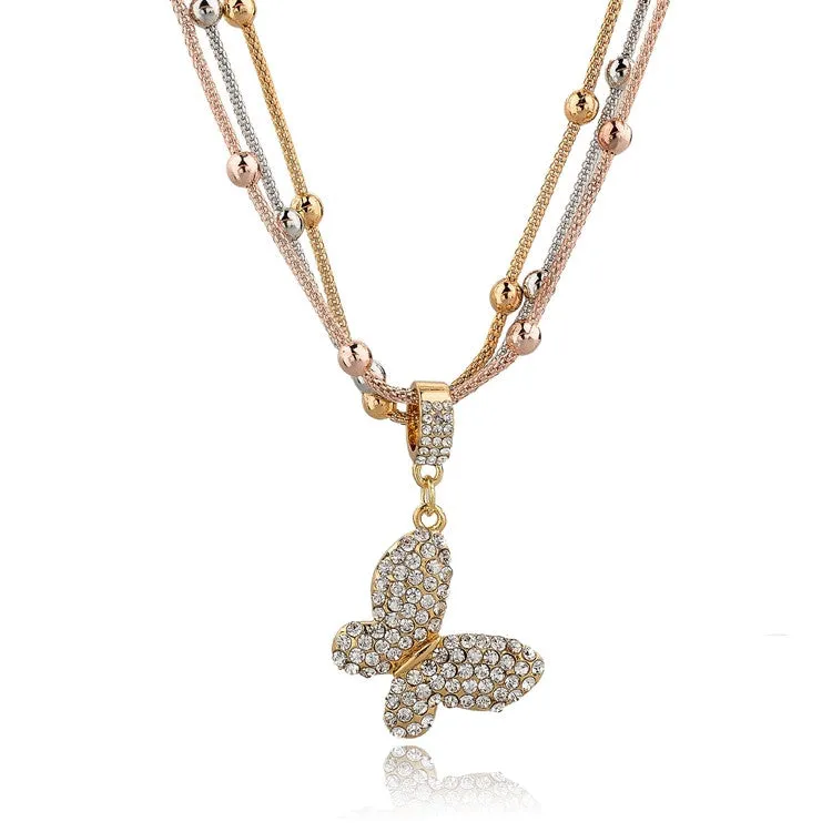 Hot Sale Women Long Necklace Gold Plated Chain Necklace Full Rhinestone Ball Pendant Necklace