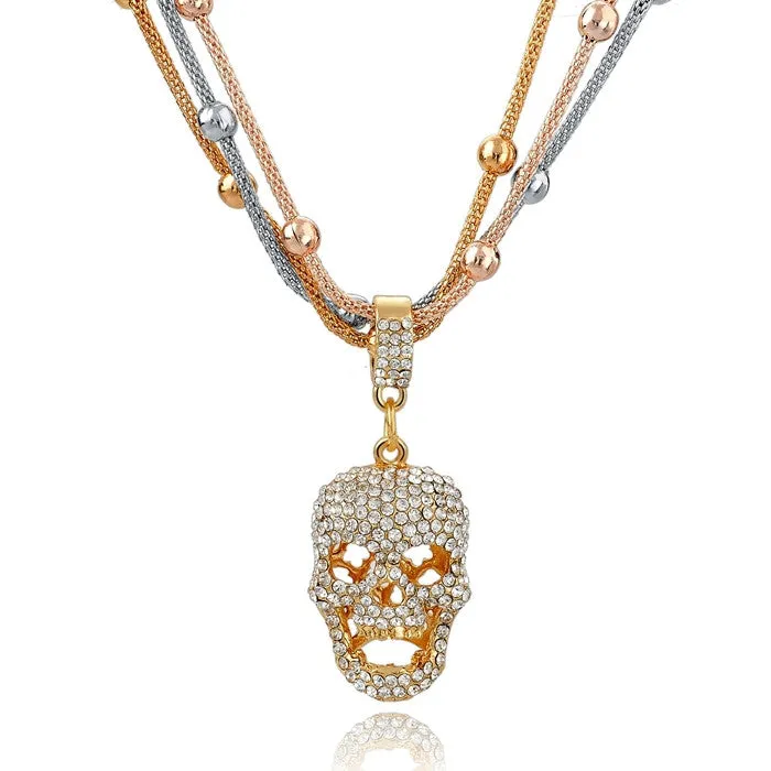 Hot Sale Women Long Necklace Gold Plated Chain Necklace Full Rhinestone Ball Pendant Necklace