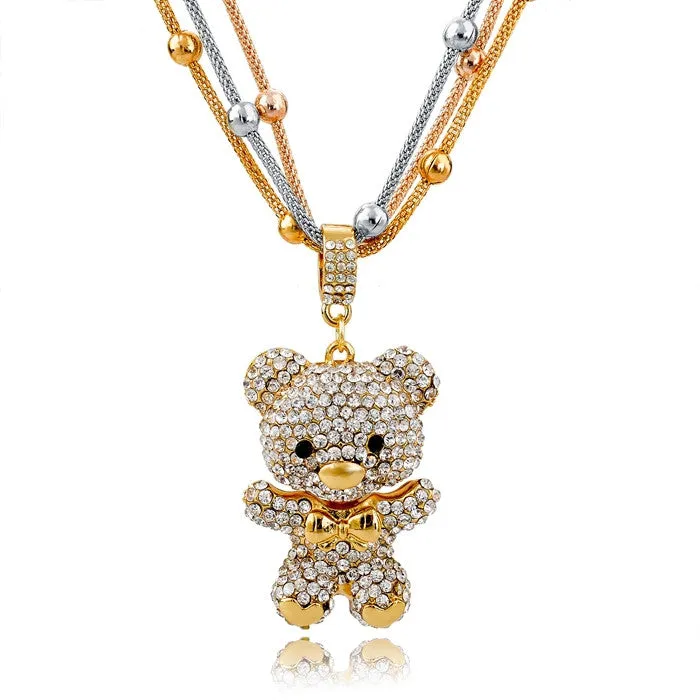 Hot Sale Women Long Necklace Gold Plated Chain Necklace Full Rhinestone Ball Pendant Necklace