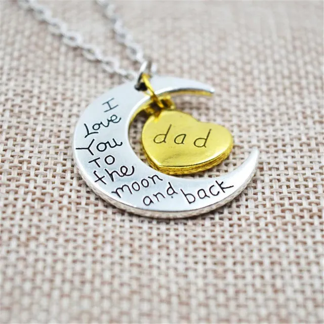 I Love You To The Moon And Back Silver Necklace Vintage Family Necklaces Pendants Fashion Women Jewelry Mom Christmas Gift