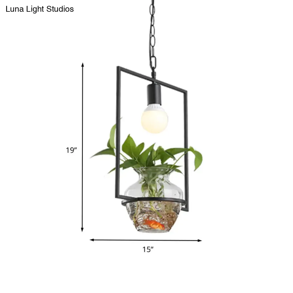 Industrial 1-Head LED Drop Lamp - 8"/15" Metal Rectangle Design - Perfect for Restaurants and Bars