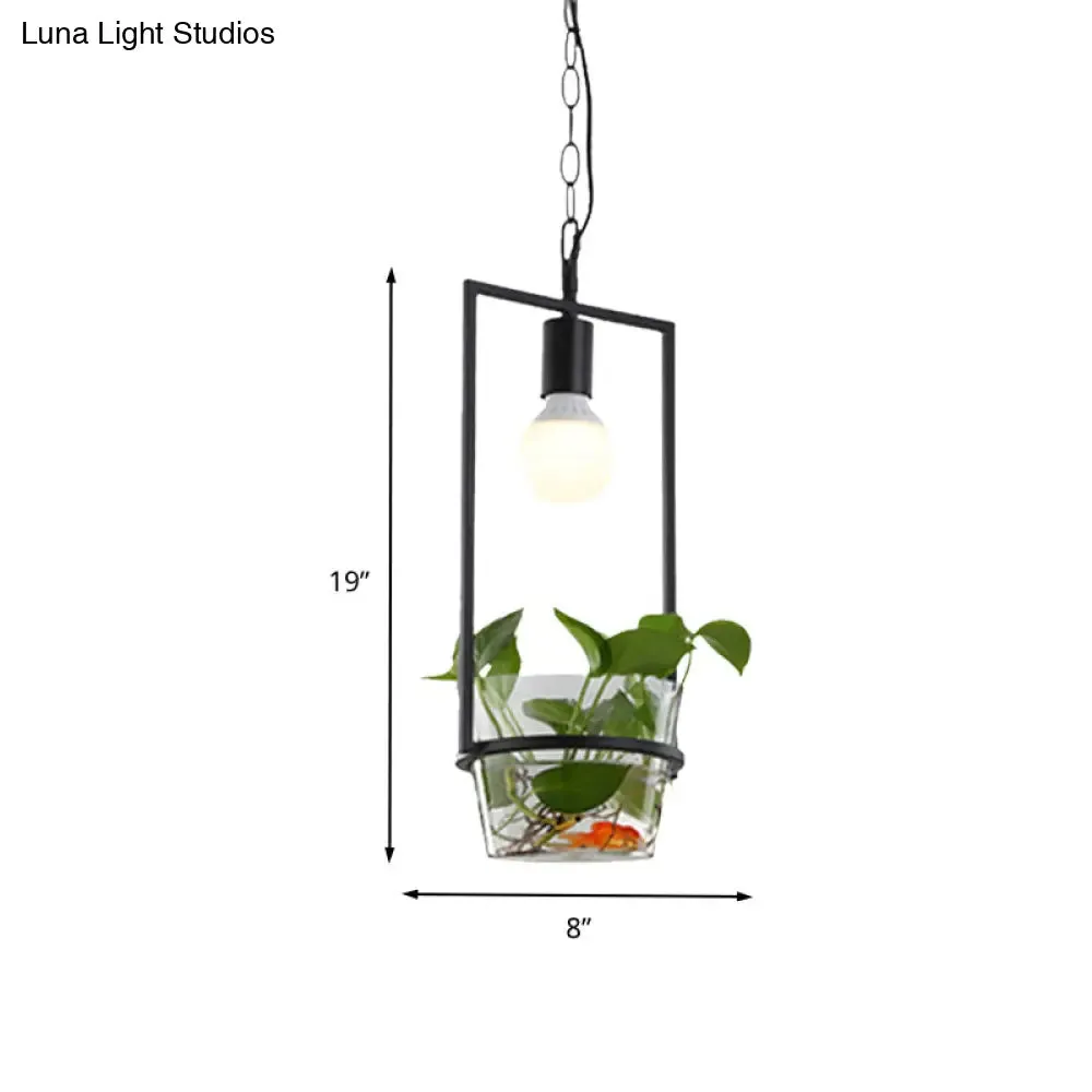 Industrial 1-Head LED Drop Lamp - 8"/15" Metal Rectangle Design - Perfect for Restaurants and Bars