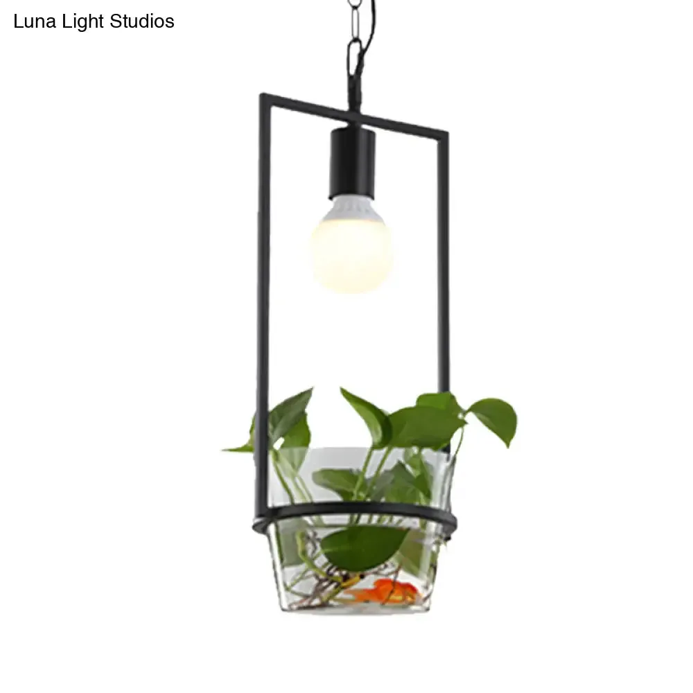 Industrial 1-Head LED Drop Lamp - 8"/15" Metal Rectangle Design - Perfect for Restaurants and Bars