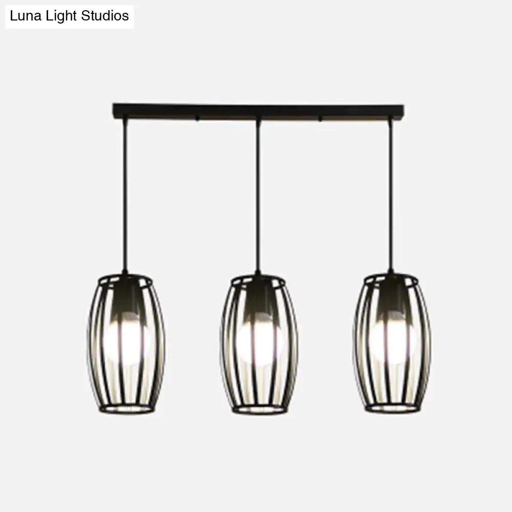 Industrial Bistro Cage Pendant Lamp - Black Barrel Shape, Hanging Lighting, Suspension Design