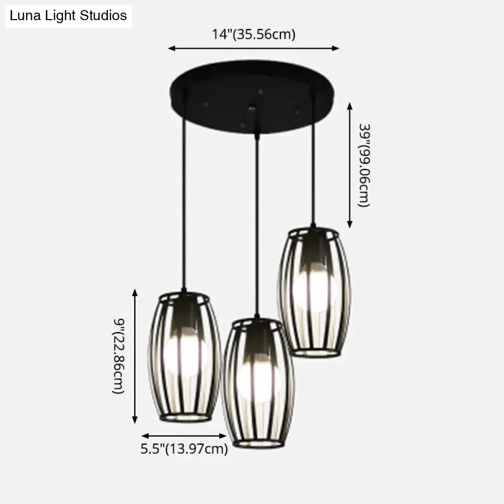 Industrial Bistro Cage Pendant Lamp - Black Barrel Shape, Hanging Lighting, Suspension Design