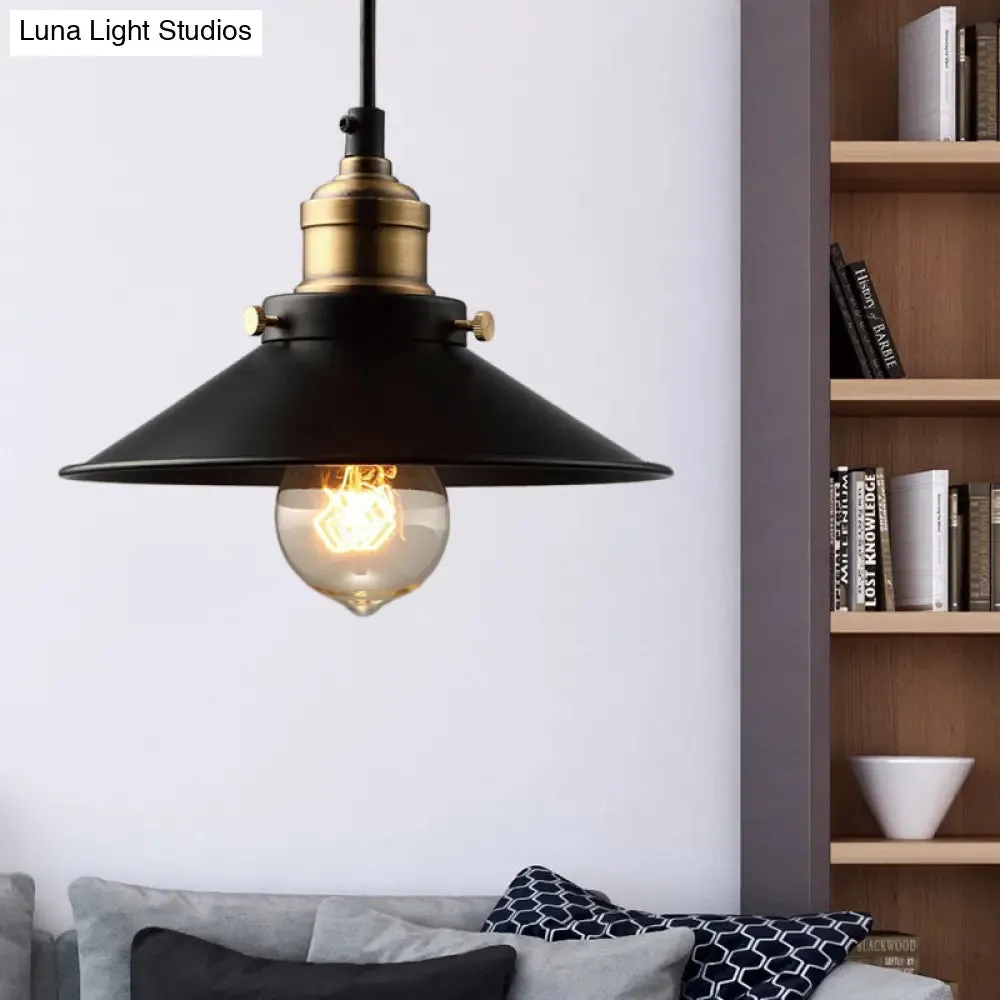 Industrial Black Cone Metal Pendant Ceiling Light - Stylish Single Bulb Hanging Lamp for Living Room