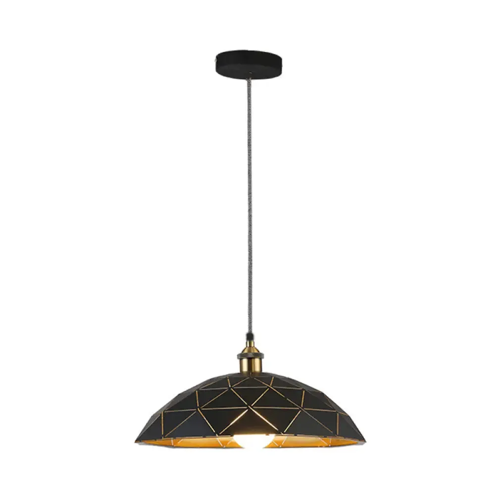 Industrial Black/White Metal Pendant Light for Living Room - 1 Light Dome Suspension Lamp, 13"/16"/19.5" Wide