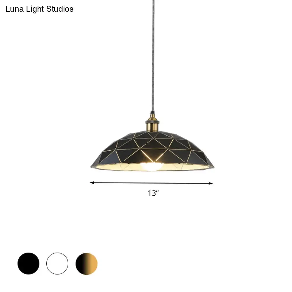 Industrial Black/White Metal Pendant Light for Living Room - 1 Light Dome Suspension Lamp, 13"/16"/19.5" Wide