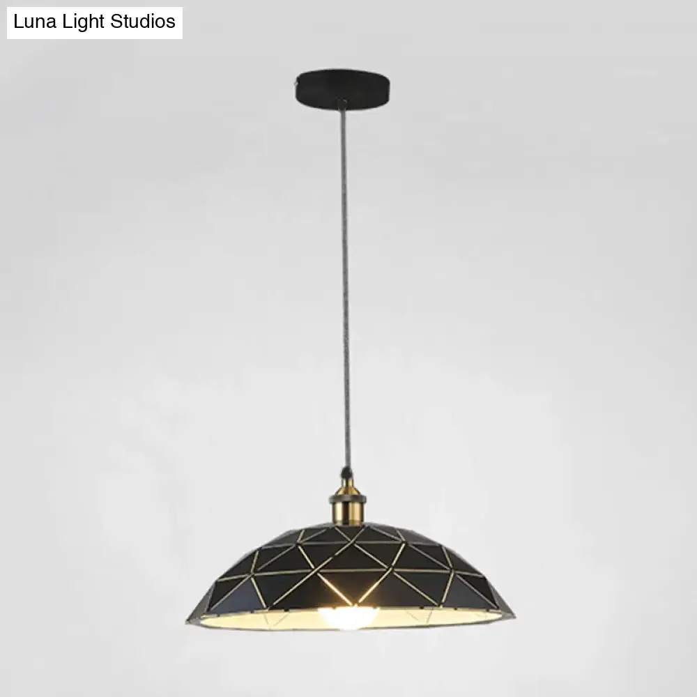 Industrial Black/White Metal Pendant Light for Living Room - 1 Light Dome Suspension Lamp, 13"/16"/19.5" Wide