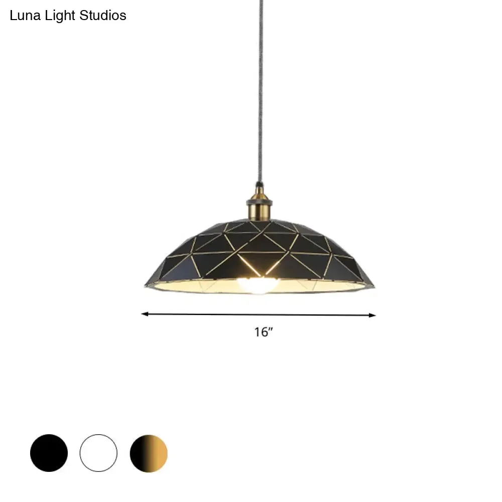 Industrial Black/White Metal Pendant Light for Living Room - 1 Light Dome Suspension Lamp, 13"/16"/19.5" Wide