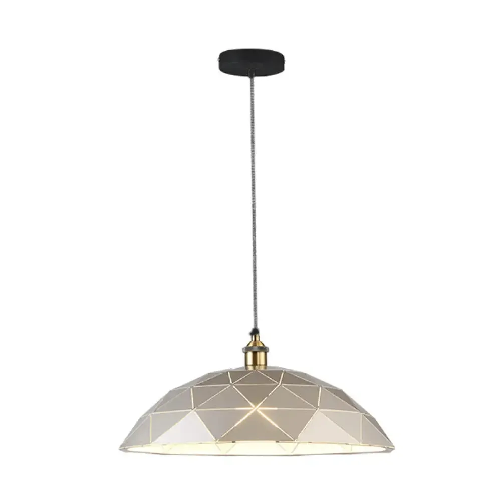 Industrial Black/White Metal Pendant Light for Living Room - 1 Light Dome Suspension Lamp, 13"/16"/19.5" Wide