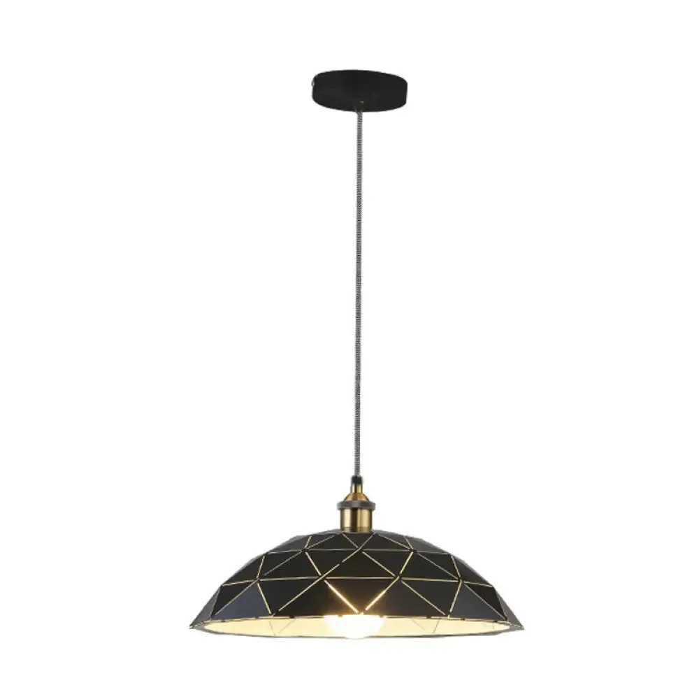 Industrial Black/White Metal Pendant Light for Living Room - 1 Light Dome Suspension Lamp, 13"/16"/19.5" Wide