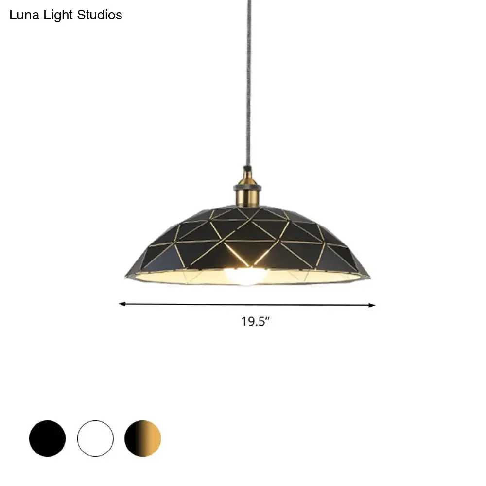 Industrial Black/White Metal Pendant Light for Living Room - 1 Light Dome Suspension Lamp, 13"/16"/19.5" Wide