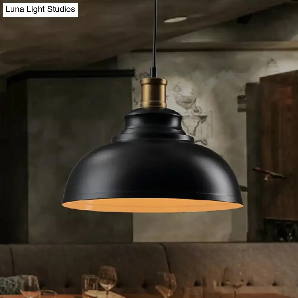 Industrial Bowl-Shaped Metal Ceiling Suspension Lamp - Single-Bulb Drop Pendant in Black/White