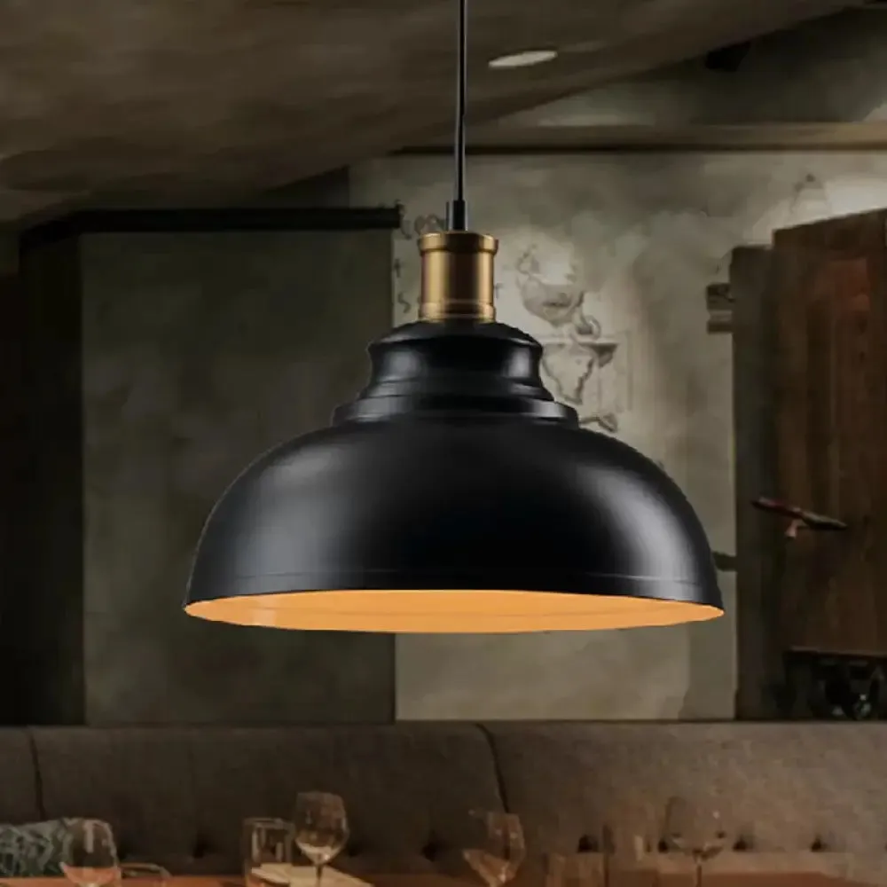 Industrial Bowl-Shaped Metal Ceiling Suspension Lamp - Single-Bulb Drop Pendant in Black/White