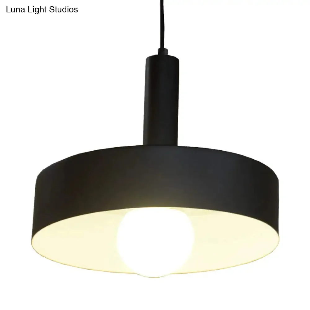 Industrial Drum Shade Pendant Light - Black Metal Hanging Ceiling Fixture for Living Room