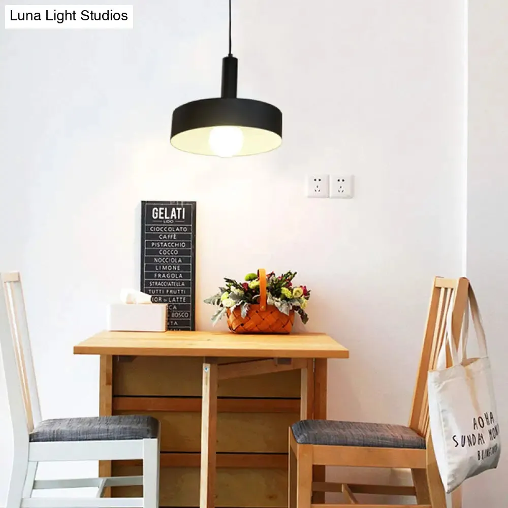 Industrial Drum Shade Pendant Light - Black Metal Hanging Ceiling Fixture for Living Room