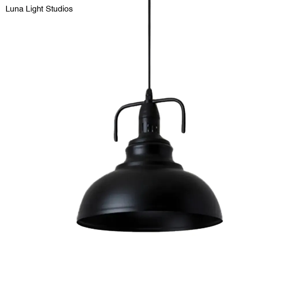 Industrial Metal Pendant Light with Adjustable Cord - Black Dome Shade Ceiling Pendant, 11.5"/14" W, 1 Light Fixture for Living Room