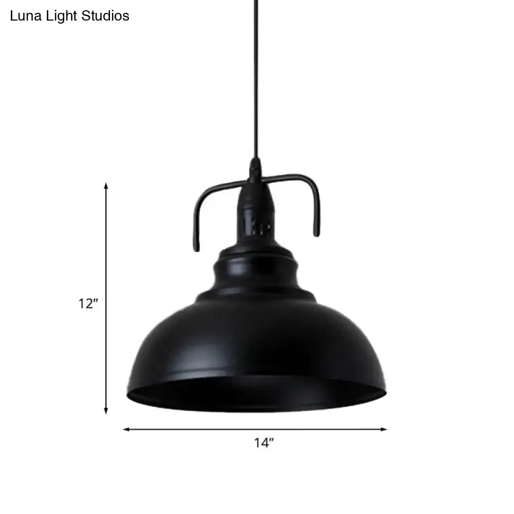 Industrial Metal Pendant Light with Adjustable Cord - Black Dome Shade Ceiling Pendant, 11.5"/14" W, 1 Light Fixture for Living Room