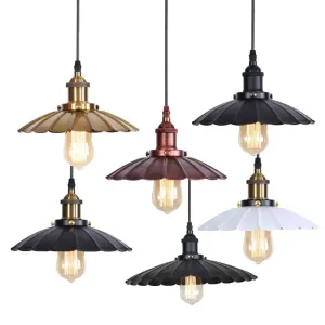 Industrial Metal Scallop Pendant Light with Cord Grip - Black/Bronze/Rust, 1 Bulb Ceiling Hanging Lighting