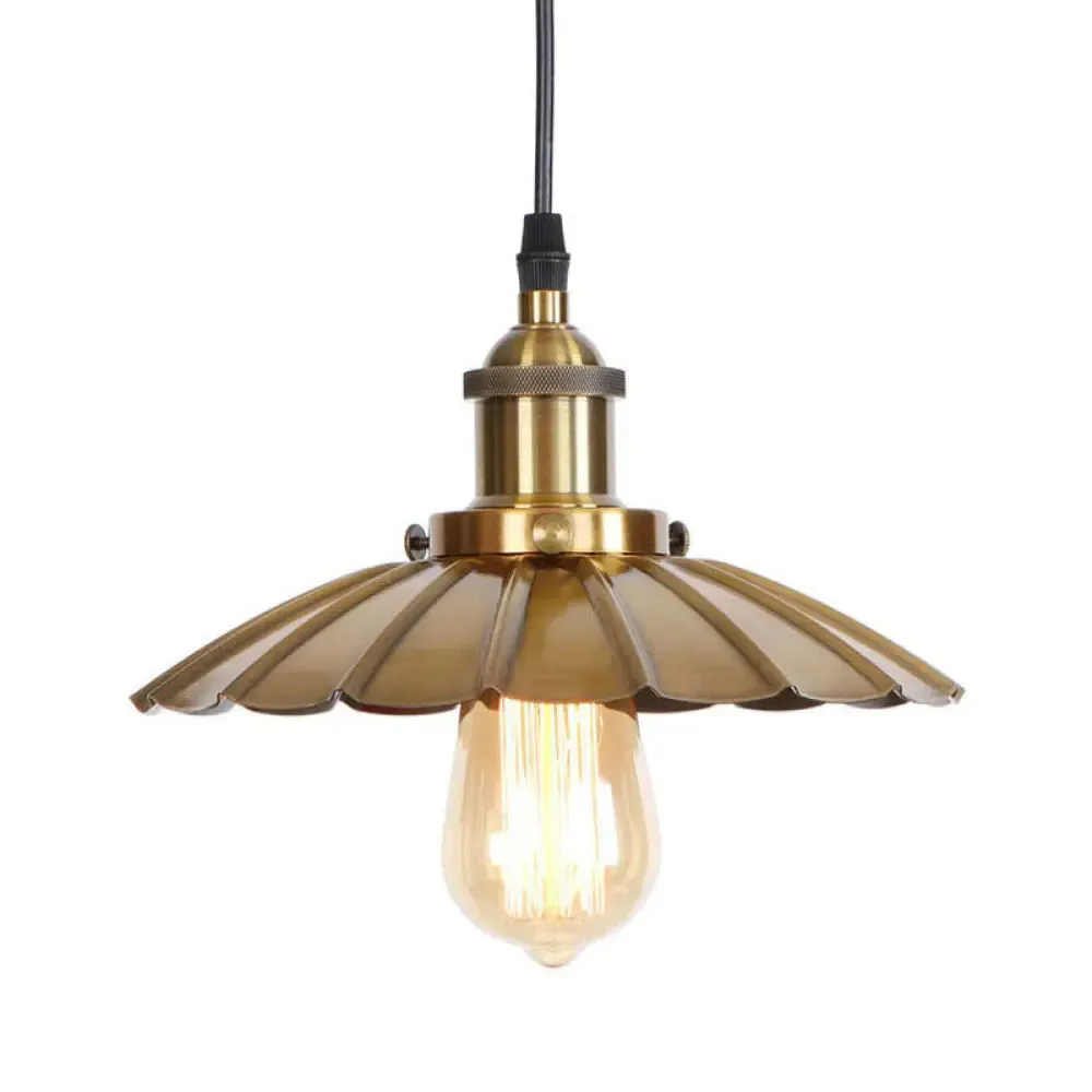 Industrial Metal Scallop Pendant Light with Cord Grip - Black/Bronze/Rust, 1 Bulb Ceiling Hanging Lighting