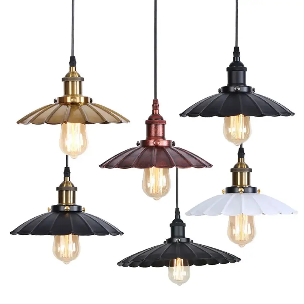 Industrial Metal Scallop Pendant Light with Cord Grip - Black/Bronze/Rust, 1 Bulb Ceiling Hanging Lighting