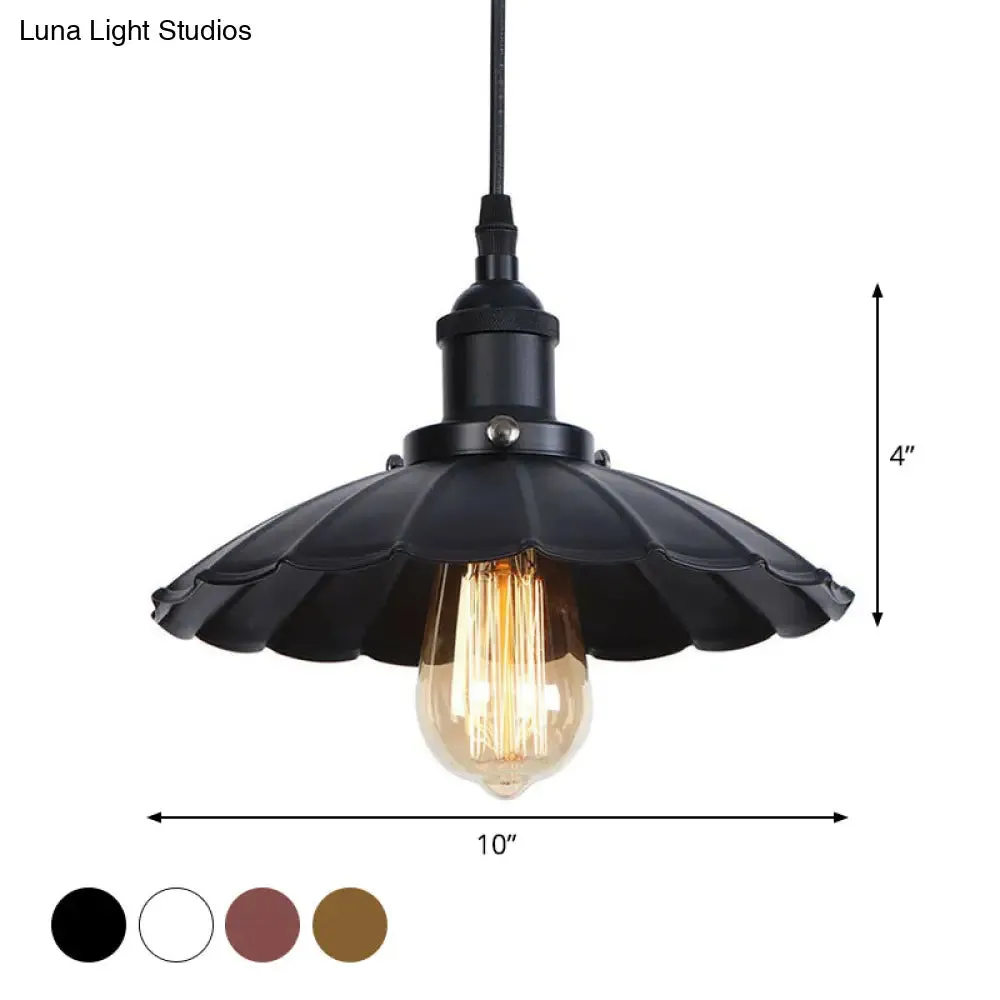 Industrial Metal Scallop Pendant Light with Cord Grip - Black/Bronze/Rust, 1 Bulb Ceiling Hanging Lighting