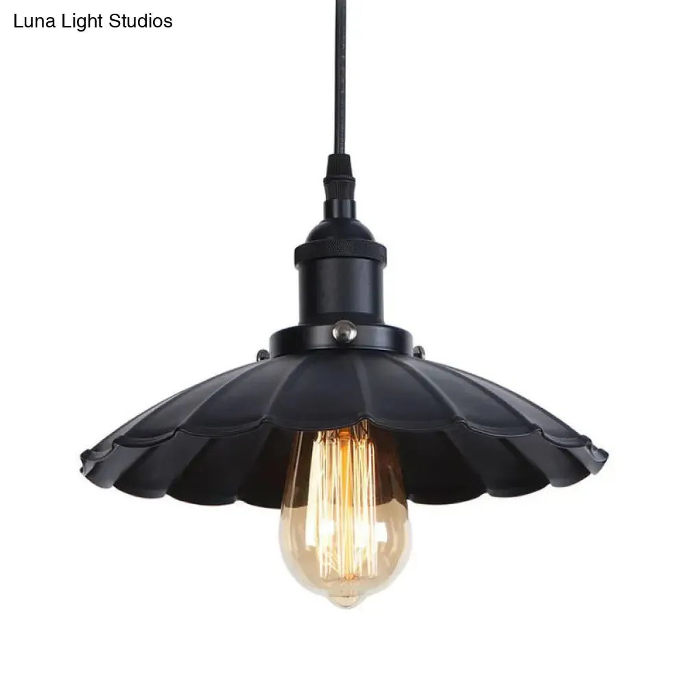 Industrial Metal Scallop Pendant Light with Cord Grip - Black/Bronze/Rust, 1 Bulb Ceiling Hanging Lighting