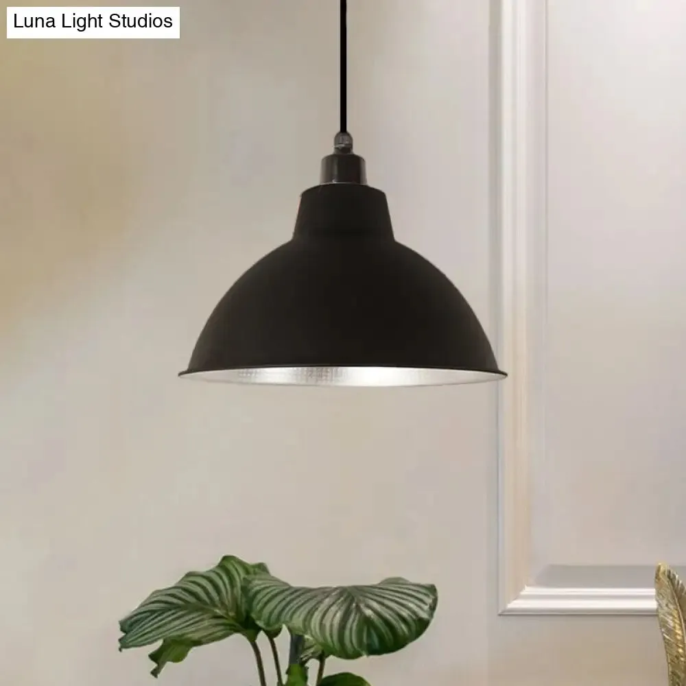 Industrial Retro Suspended Light - Black/Silver, 1 Light, 12-16" Diameter