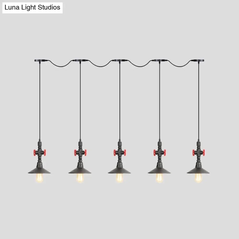 Industrial Saucer Iron Tandem Pendant Lamp in Black - 3/5/7-Bulb Restaurant Lighting Solution